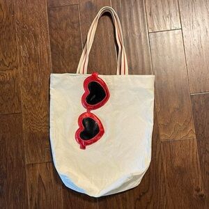 Bath & Body Works Canvas Tote Bag Heart Sunglasses Zip Top Shopper Purse